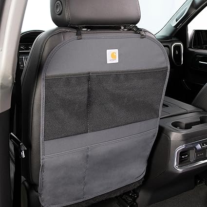 Covercraft Carhartt Universal Seat Back Organizer – Heavy-Duty Duck Weave Vehicle Seat Protector with Storage Pockets, Water-Resistant, Easy Install, Gravel